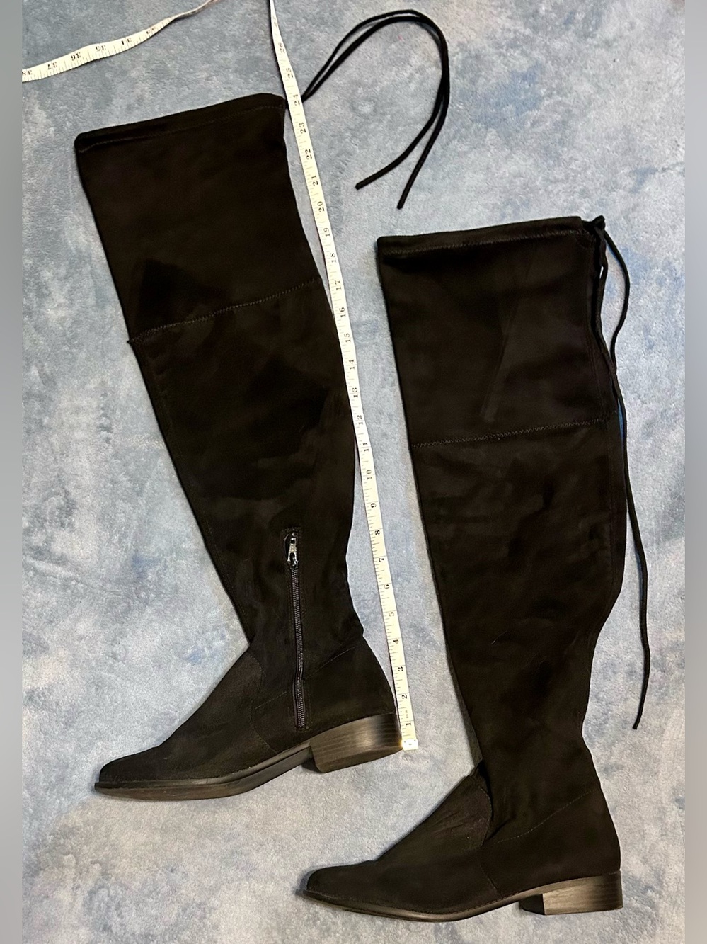 Over-the-Knee Zip & Tie Riding Boots - Black